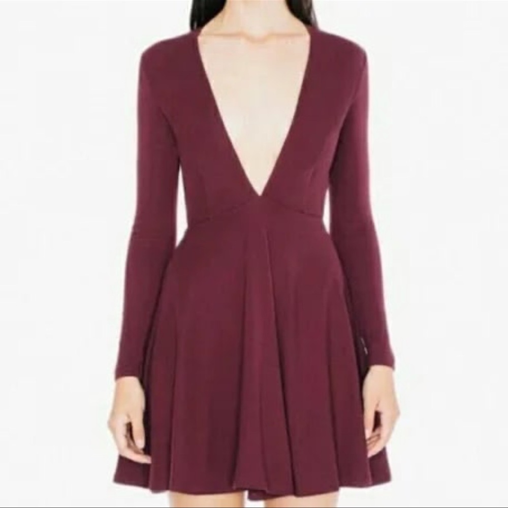 NWT American Apparel Deep V Plunge Neckline A-line Skater Long Sleeve Dress